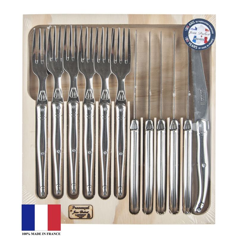 Laguiole by Jean Dubost – Authentic French Made Provencal Stainless Steel 12pc Steak Knife and Fork Set (Made in France)