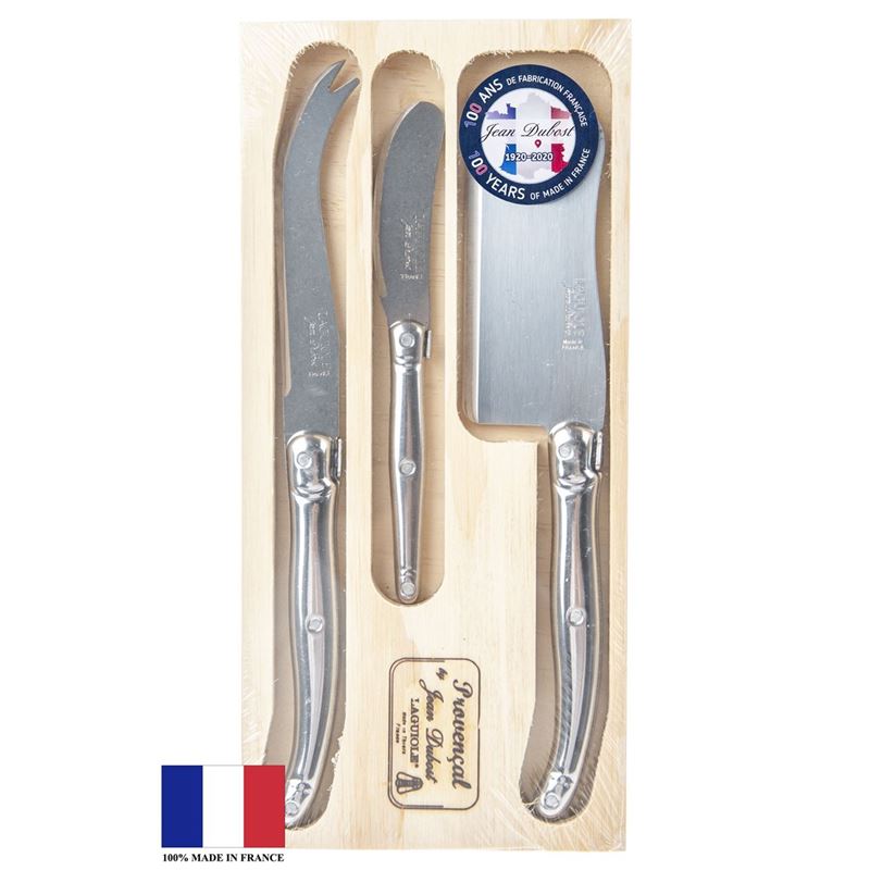 Laguiole by Jean Dubost – Authentic French Made Provencal Stainless Steel 3pc Cheese Set with Cleaver (Made in France)