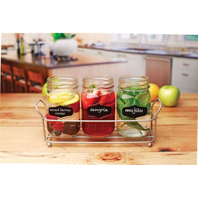 Circleware – Trio Grande Yorkshire 4pc Caddy set 3 x 480ml Mason Jar with Chalkboard and Metal Caddy