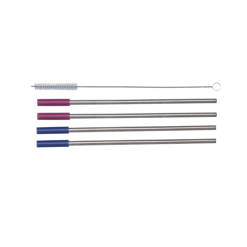 Cuisena – Stainless Steel with Silicone Ends Straws Set of 4 with Cleaning Brush