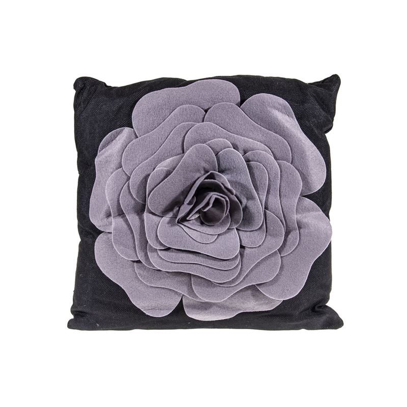 Saro – Eva’s Fleurs de Jardin 3D Grey Felt Flower Pillow 43x43cm Black