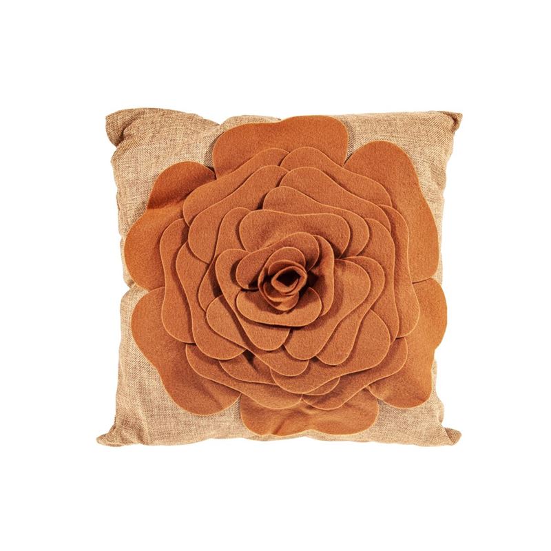 Saro – Eva’s Fleurs de Jardin 3D Caramel Felt Flower Pillow 43x43cm Natural