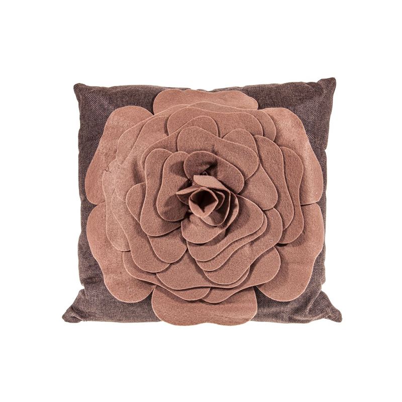 Saro – Eva’s Fleurs de Jardin 3D Chocolate Felt Flower Pillow 43x43cm Chocolate