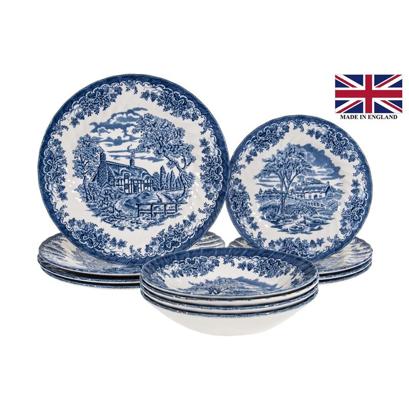 Queens by Churchill – Brook Blue 12pc Dinner Set (Made in England)