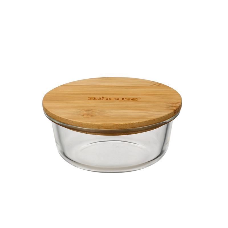 Zuhause – Nature Round Glass Food Storage with Bamboo Lid 400ml