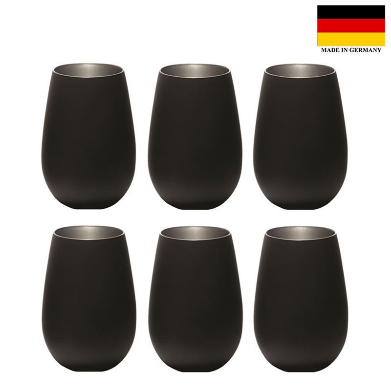 Stolzle – Elements Tumbler Matt Black/Silver 465ml Premium German Lead Free Crystal Glass Set of 6 (Made in Germany)