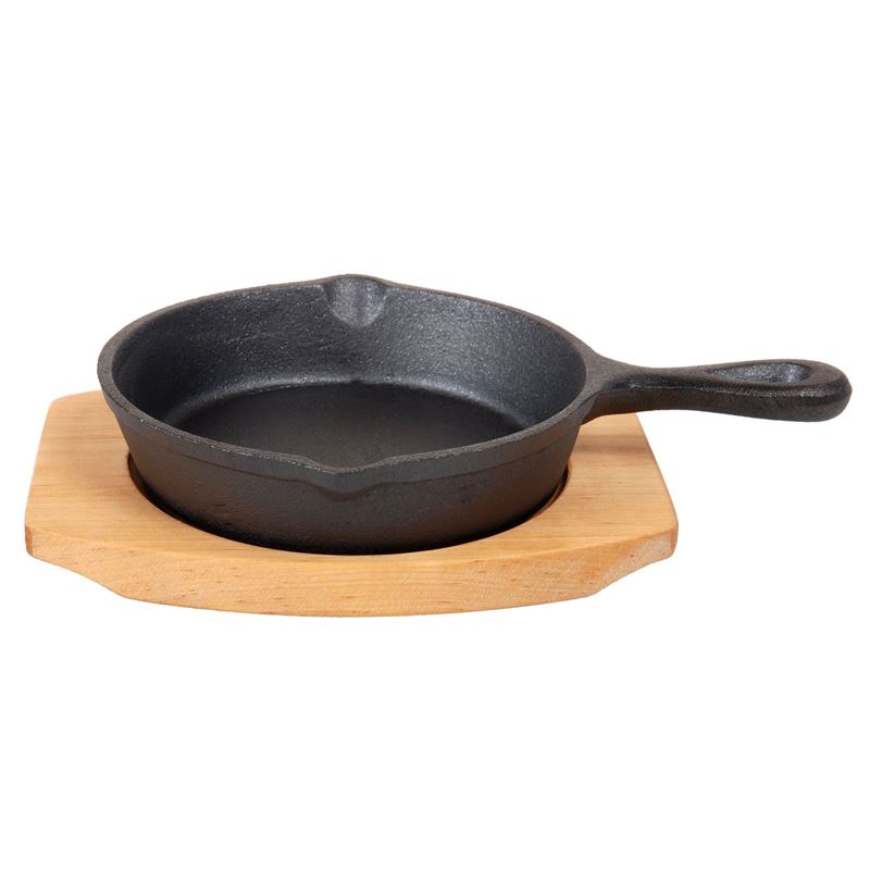 Benzer – Sizzle Cast Iron Mini Skillet with Wooden Tray 10cm
