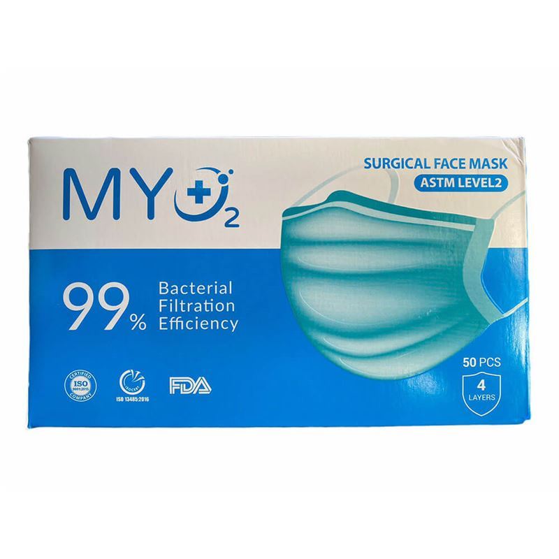 MY O2 – Disposable SINGLE USE 4 Layer Surgical Face Mask ASTM LEVEL 2 Pack of 50 (Made in Vietnam)