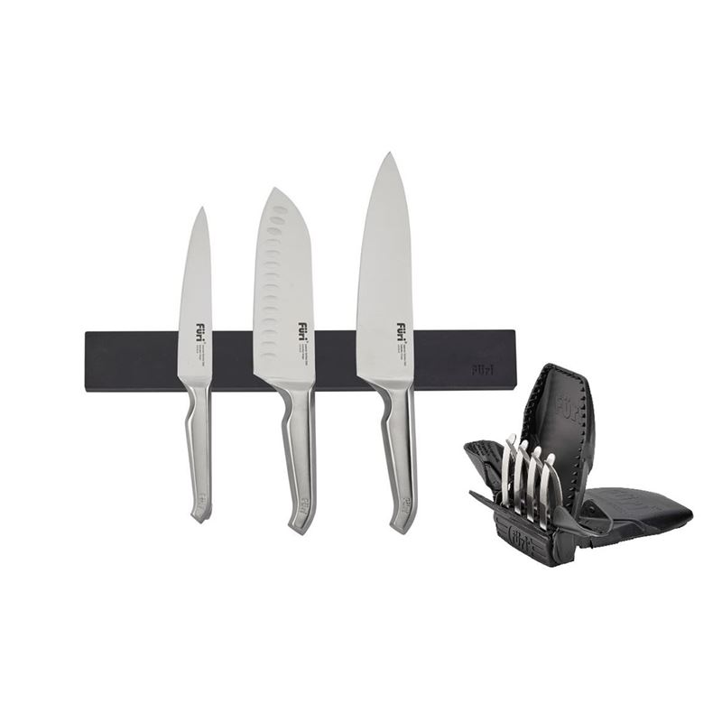 Furi – Pro Magnetic Knife Rack with 3 Knives and Diamond Fingers Sharpener 5pc Set