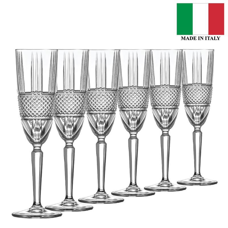 RCR Cristalleria Italiana – Brillante Champagne Flute 190ml Set of 6 (Made in Italy)