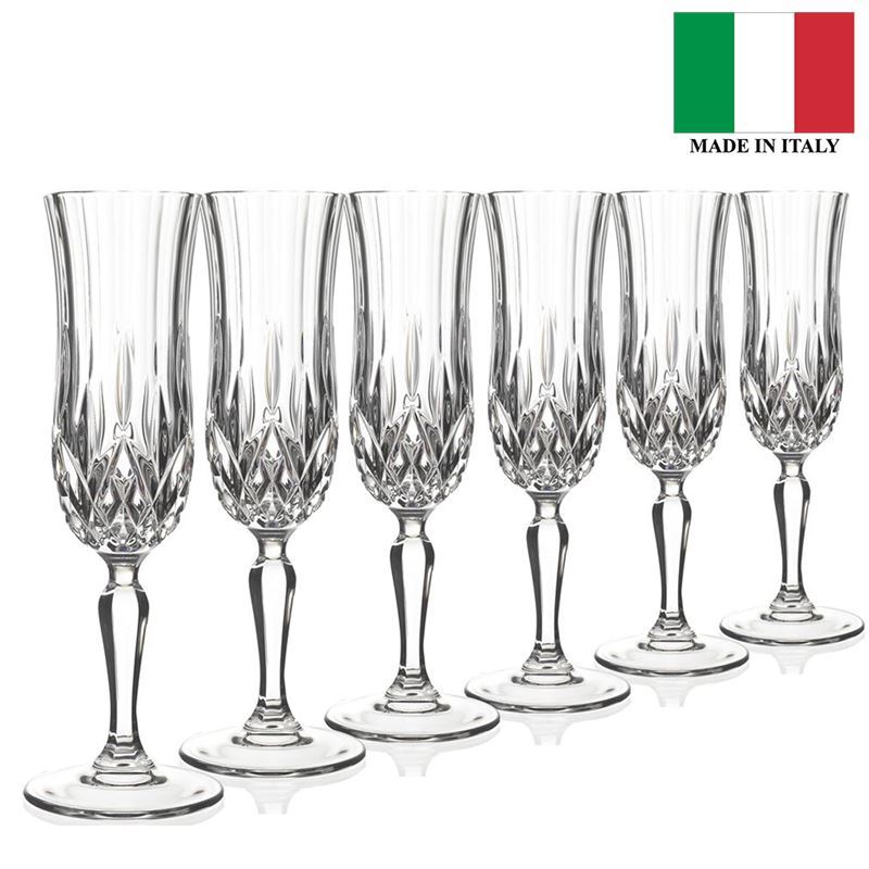 RCR Cristalleria Italiana – Opera Crystal Champagne Flute 130ml Set of 6 (Made in Italy)