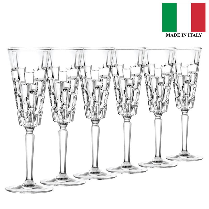 RCR Cristalleria Italiana – Etna Champagne Flute 190ml Set of 6 (Made in Italy)