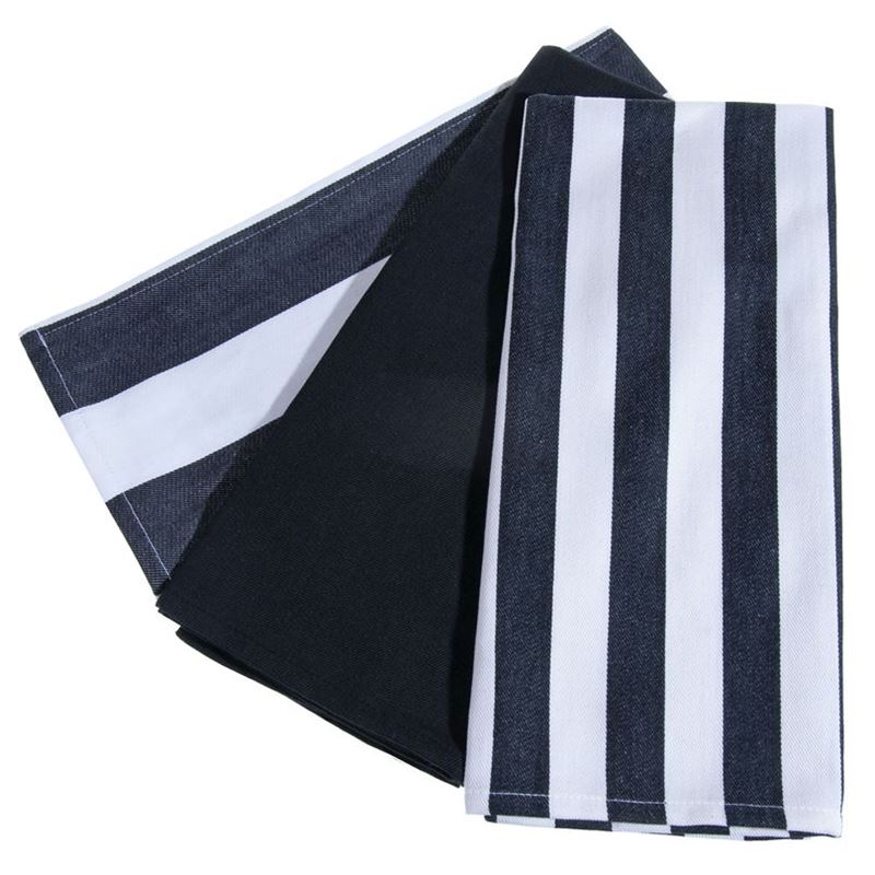 Ogilvies – Beach Stripe Tea Towel Set of 3 Black 40x70cm