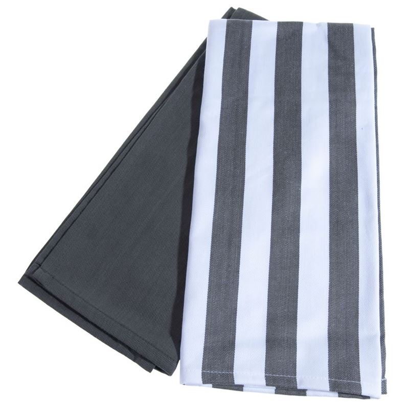 Ogilvies – Beach Stripe Tea Towel Set of 2 Grey 40x70cm