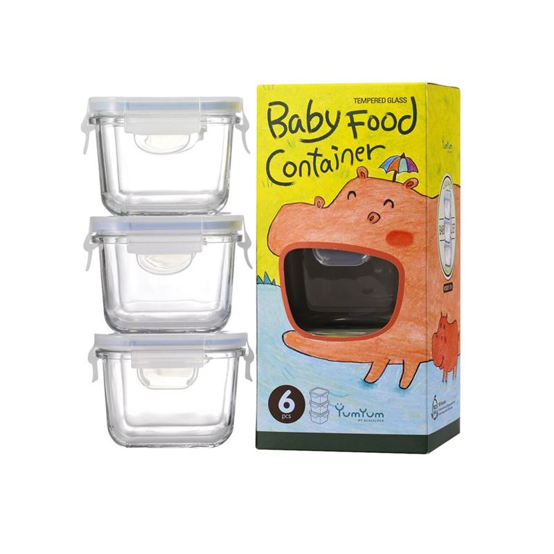 Glasslock – Square 210ml Baby Food Container 3pc Set