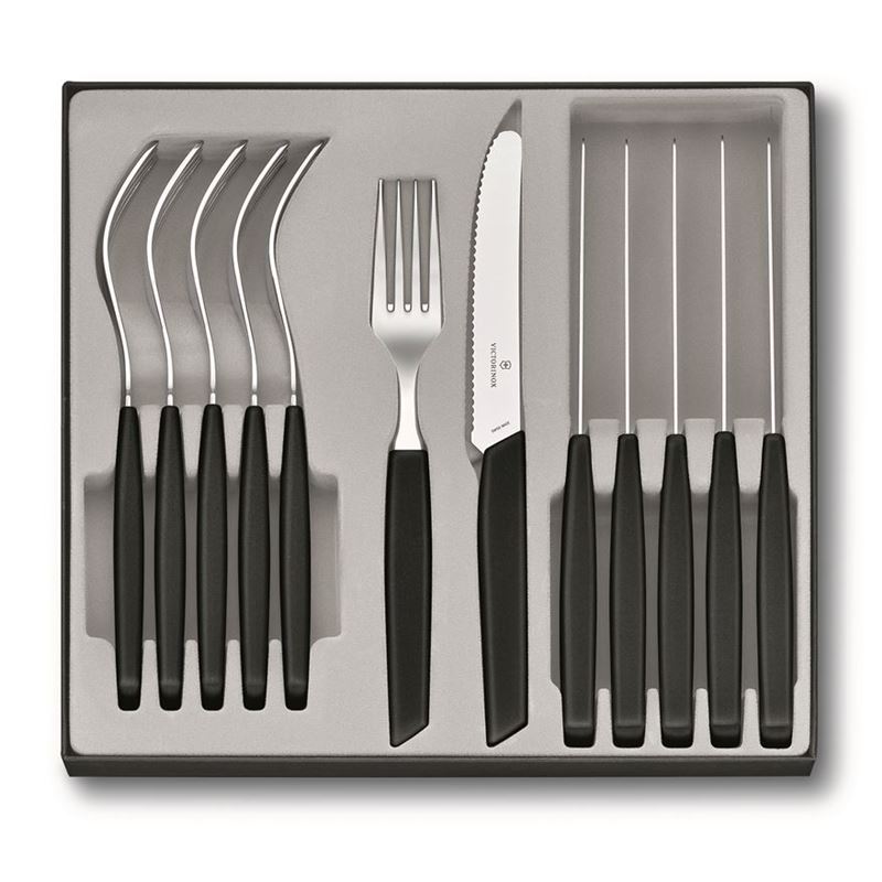 Victorinox – Swiss Modern Table Steak Knife and Fork Set of 12 Black (Made in Switzerland)