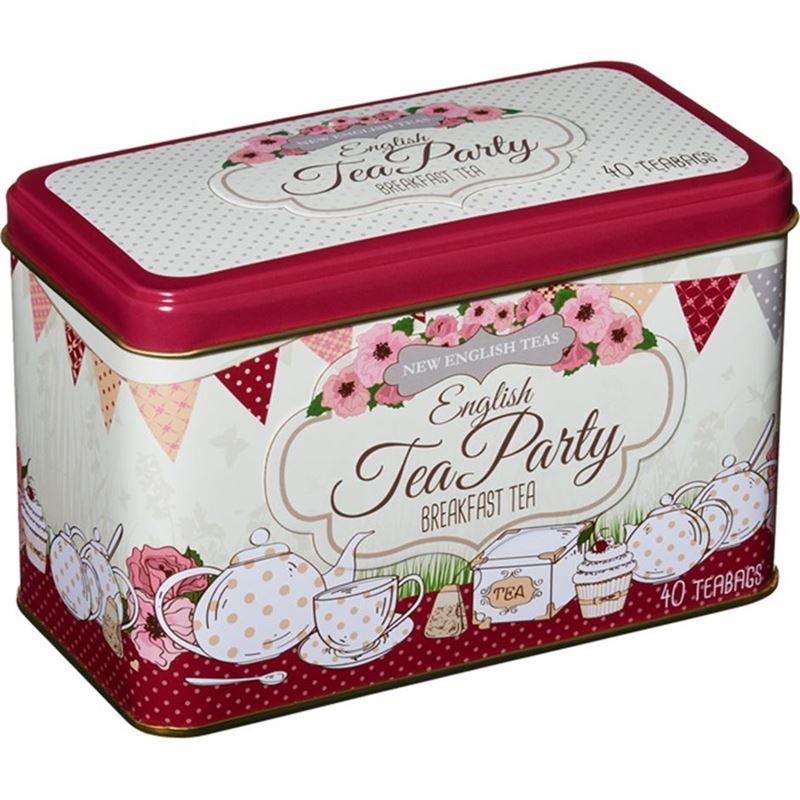New English Teas – 40 Tea Bags English Breakfast Tea Party Pink Tin 80g