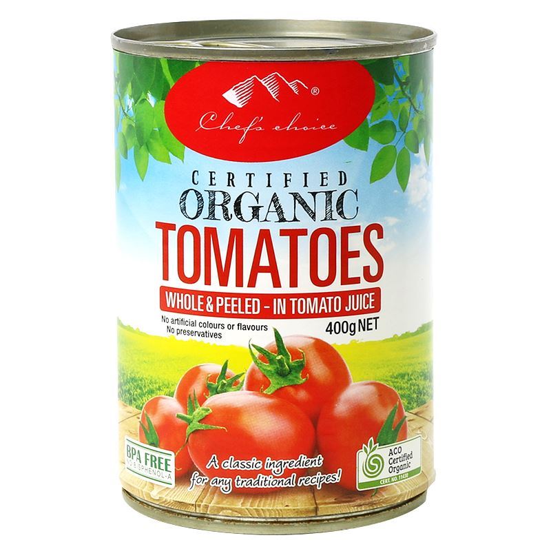 Chef’s Choice –  Organic Whole Peeled Tomatoes 400g (Product of Italy)