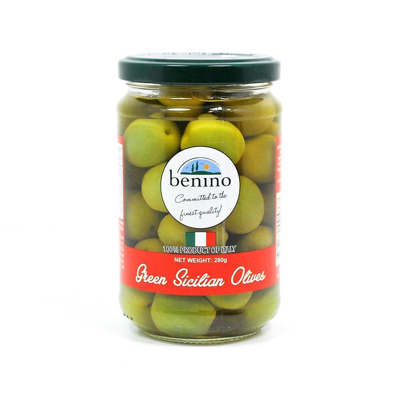 Benino – Green Whole Sicilian Olives 280g (Product of Italy)
