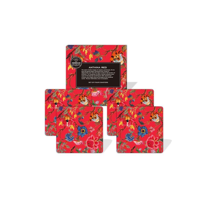 Heritage – Anthina Red Coasters 10.5×10.5cm Set of 4