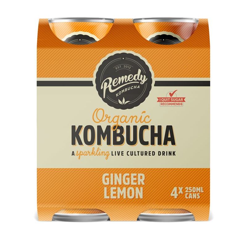 Remedy – Kombucha Ginger Lemon 4x 250ml Can