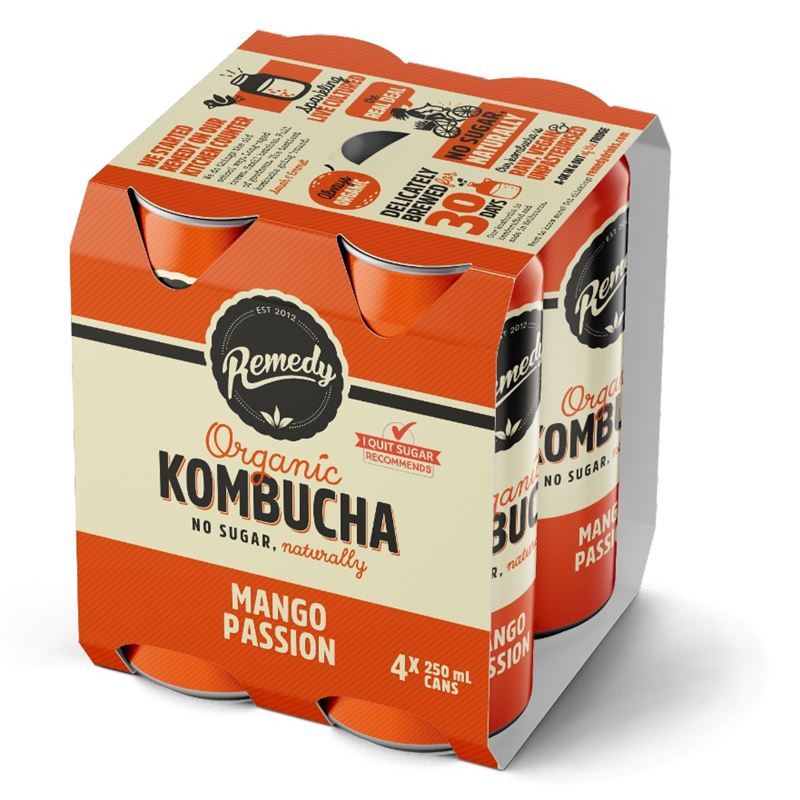 Remedy – Kombucha Mango Passion  4x 250ml Can
