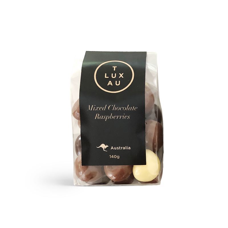 T Lux Au – Mixed Chocolate Raspberries 140g (Made in Australia)