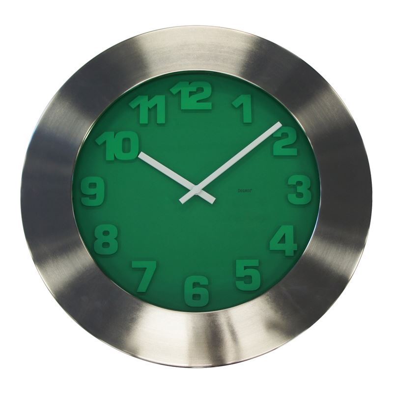 Degree – Emerald Green Embossed 50cm Glass Clock with Nickel Steel Case