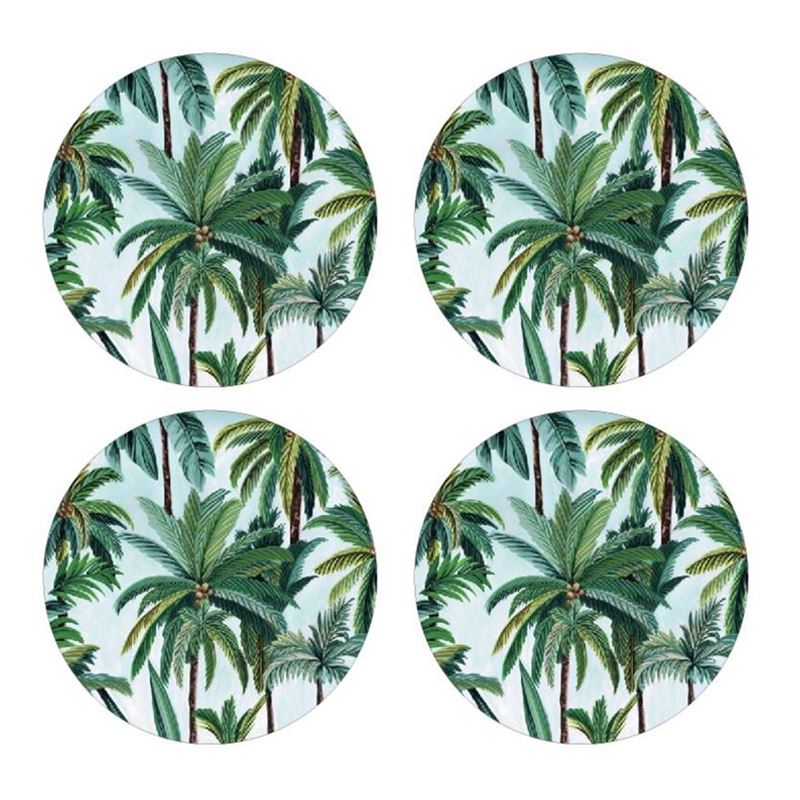 Cinnamon – Tropical Palm Trees Glass Round Coaster 10cm Set of 4