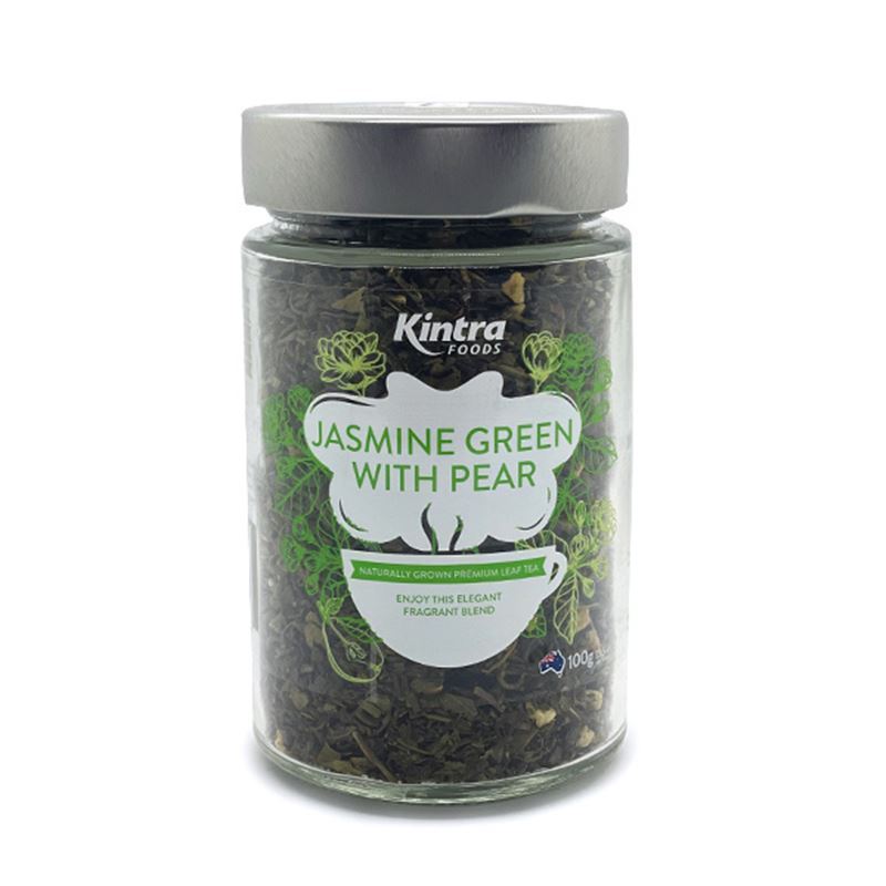Kintra Foods – Loose Leaf Tea Jasmine Green with Pear Glass Jar 100g