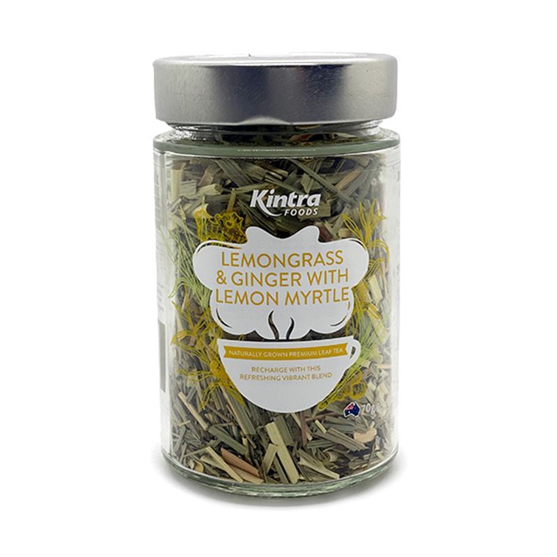 Kintra Foods – Loose Leaf Tea Lemongrass & Ginger with Lemon Myrtle Glass Jar 70g