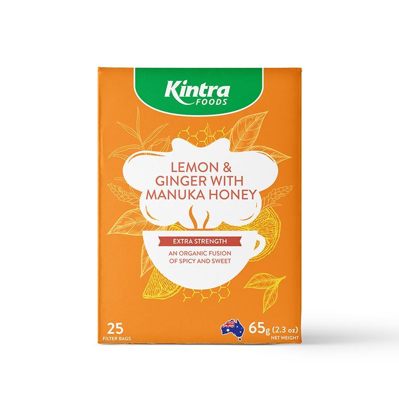 Kintra Foods – Lemon, Ginger & Manuka Honey Tea Bag Pack of 25