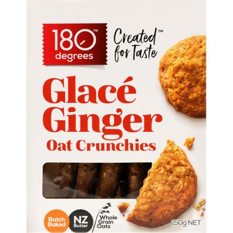 180 Degrees – Glace Ginger Oat Crunchies 150g