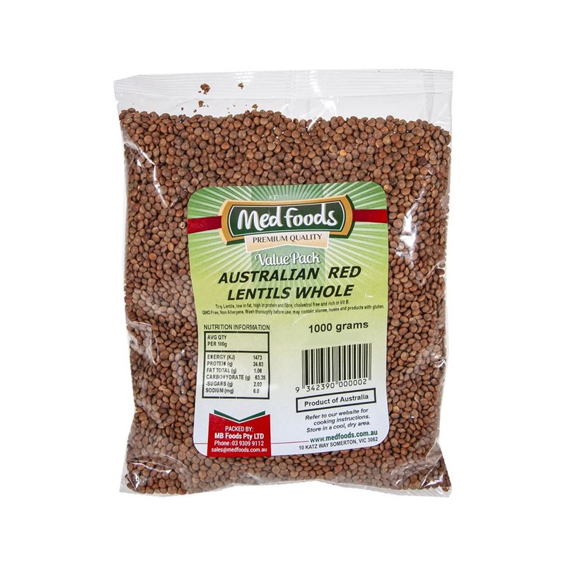 Medfoods – Australian Red Whole Lentils 1kg