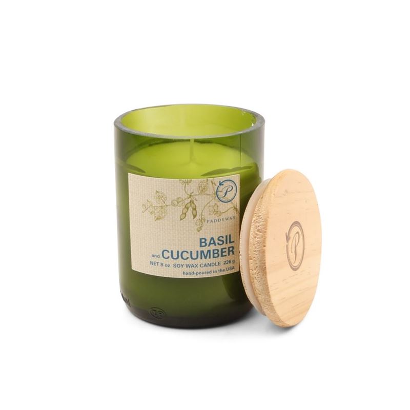 Paddywax – Eco Green 8 ox. Glass 100% Soy Wax Candle Basil & Cucumber
