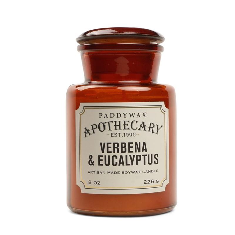 Paddywax – Apothecary 8 oz. Amber Glass Candle Verbena & Eucalyptus