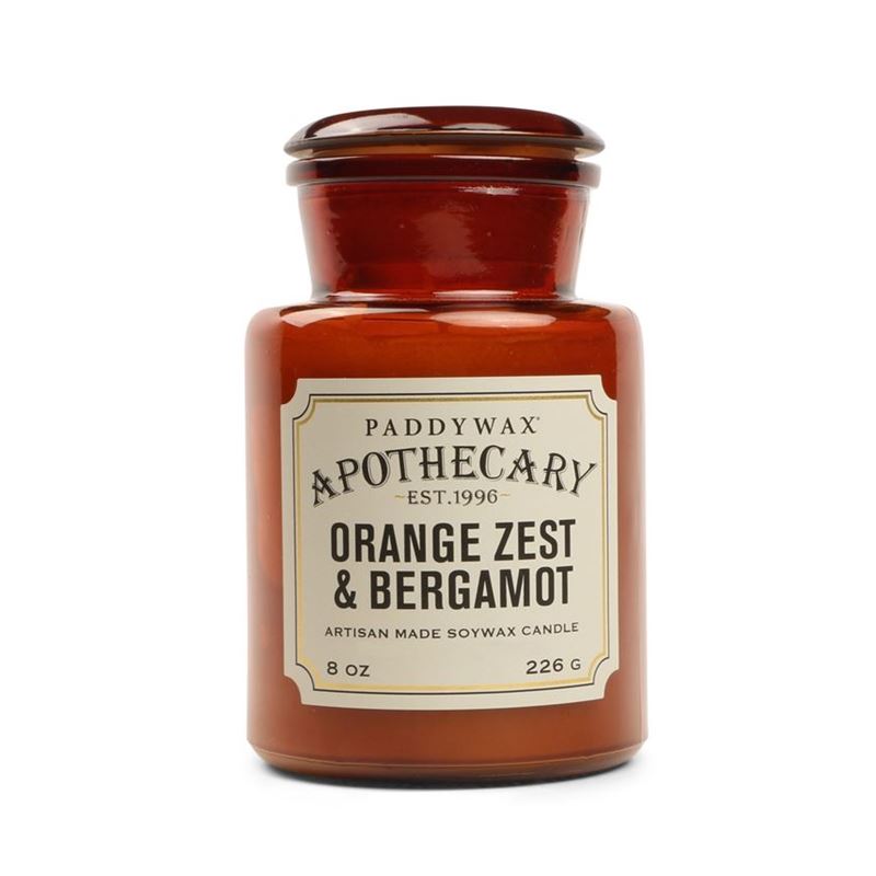 Paddywax – Apothecary 8 oz. Amber Glass Candle Orange Zest & Bergamot