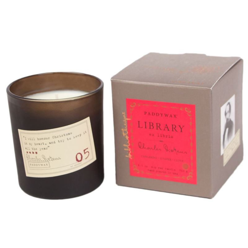 Paddywax – Library 6.5oz. Charles Dickens Glass Candle Tangerine, Juniper & Clove