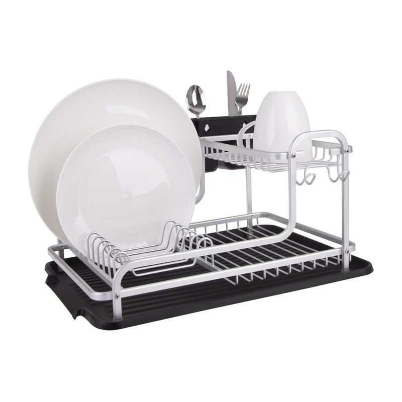 D-Line – Aluminium 2 Tier Dish Rack with Draining Board 40x29x23cm