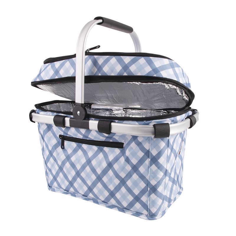 Sachi – 4 Person Insulated Picnic Basket Blue/Grey Gingham