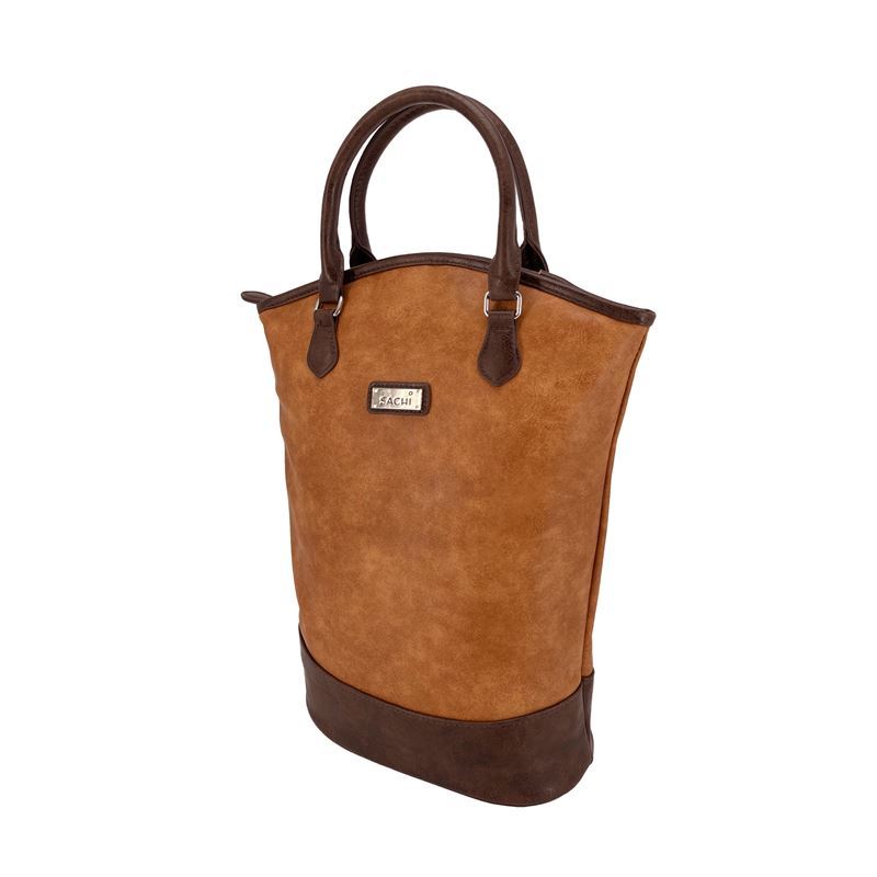 Sachi – Two Bottle Wine Insulated Tote Faux Leather Tan