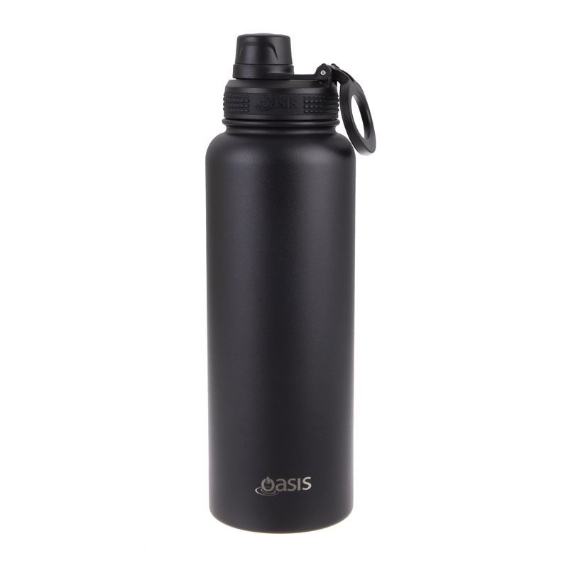 Oasis – Stainless Steel Double Wall Challenger 1.1Ltr Bottle with Screw Cap Black