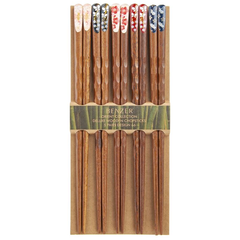 Benzer – Ecozon Bamboo Orient Collection Deluxe Wooden Chopsticks 5 Pairs Design 66