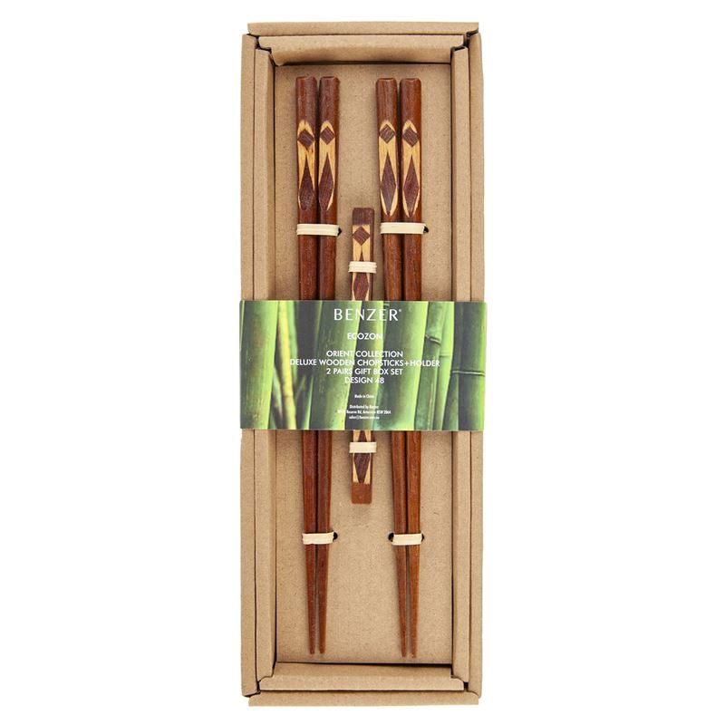 Benzer – Ecozon Bamboo Orient Collection Deluxe Wooden Chopsticks 2 Pairs with Holder Design 48