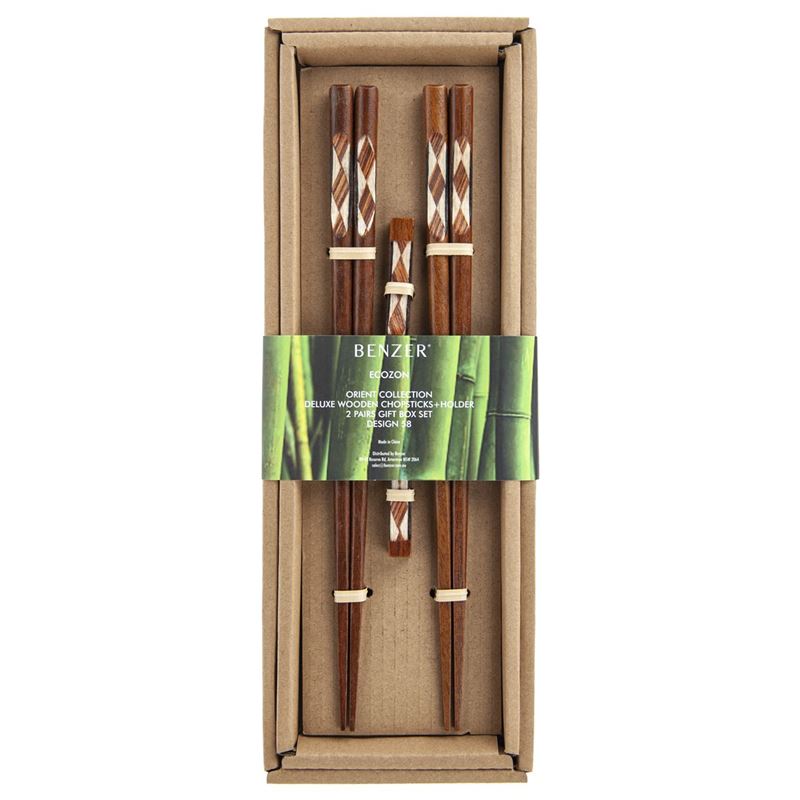 Benzer – Ecozon Bamboo Orient Collection Deluxe Wooden Chopsticks 2 Pairs with Holder Design 58