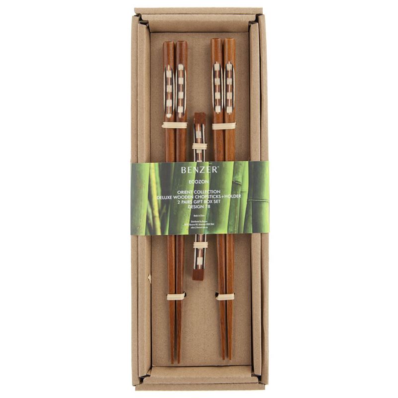 Benzer – Ecozon Bamboo Orient Collection Deluxe Wooden Chopsticks 2 Pairs with Holder Design 78