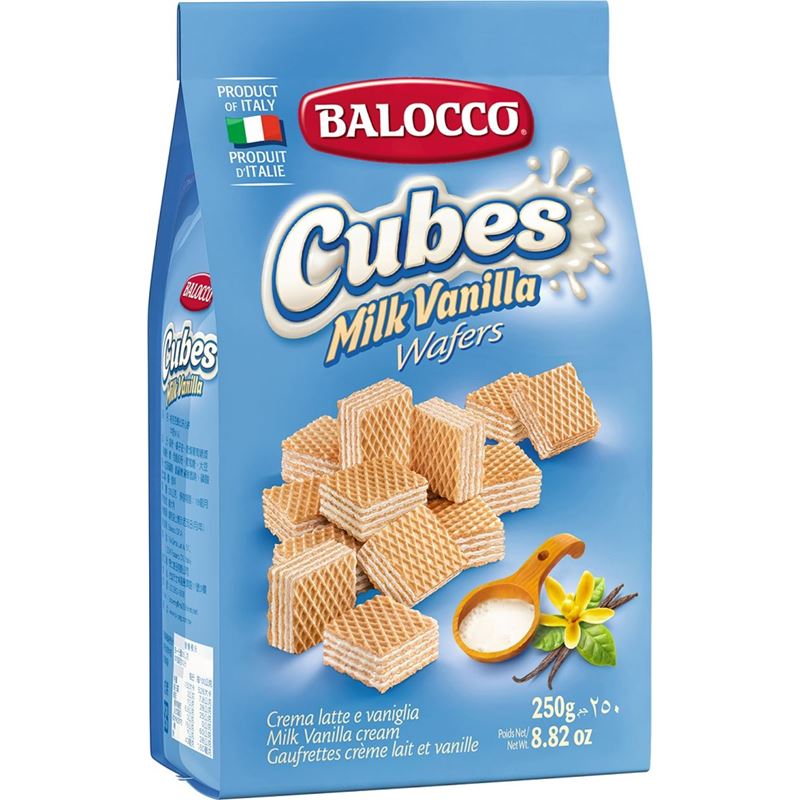 Balocco – Wafer Cubes Milk & Vanilla 250g Bag