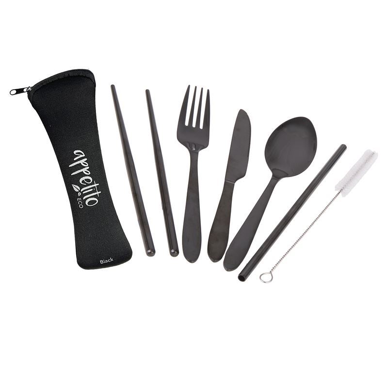 Appetito – Stainless Steel Traveller’s Cutlery Set in Zippered Pouch Black