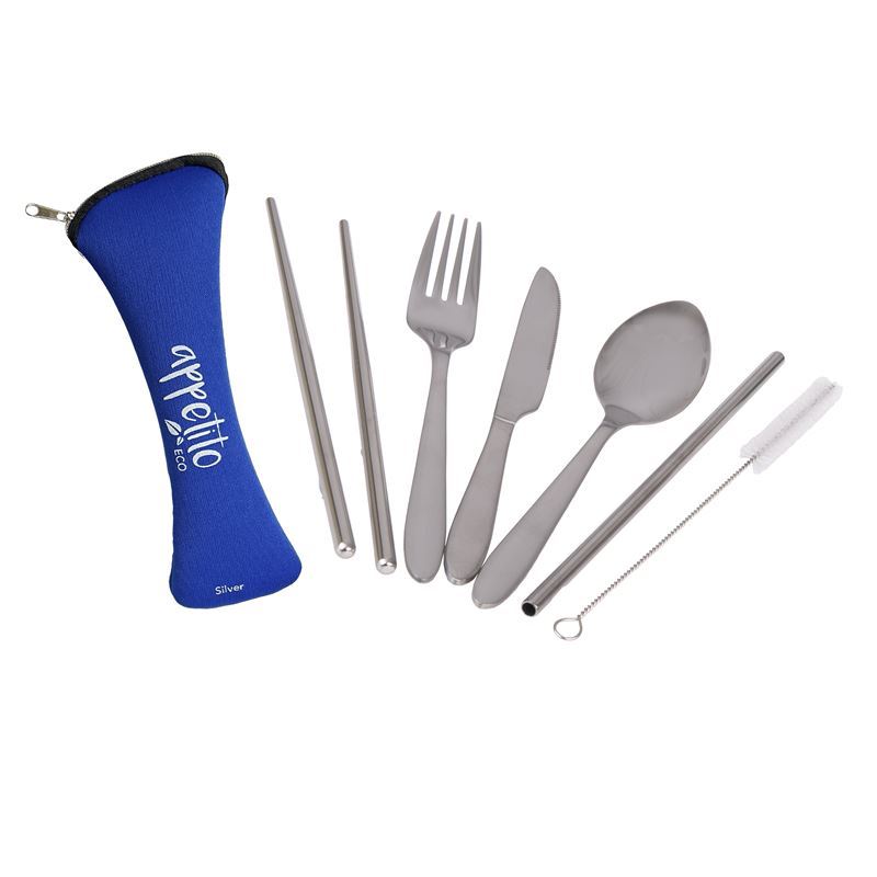 Appetito – Stainless Steel Traveller’s Cutlery Set in Zippered Pouch Blue
