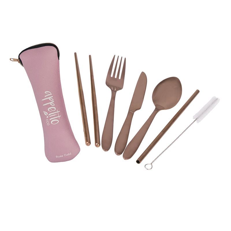 Appetito – Stainless Steel Traveller’s Cutlery Set in Zippered Pouch Pink
